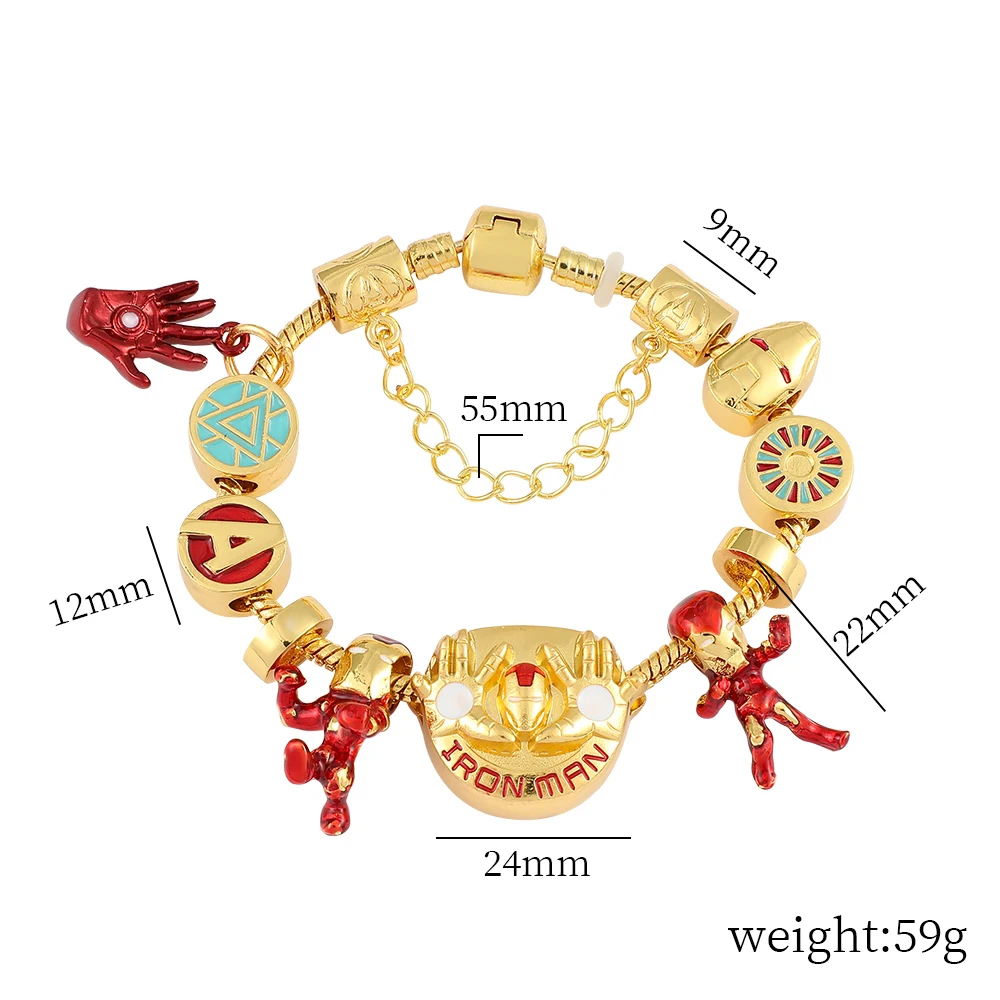 Disney Marvel Iron Man Charm Bracelet for Kids Gold Color Women Bracelet Bangles Avengers Jewelry Superhero Party Gift