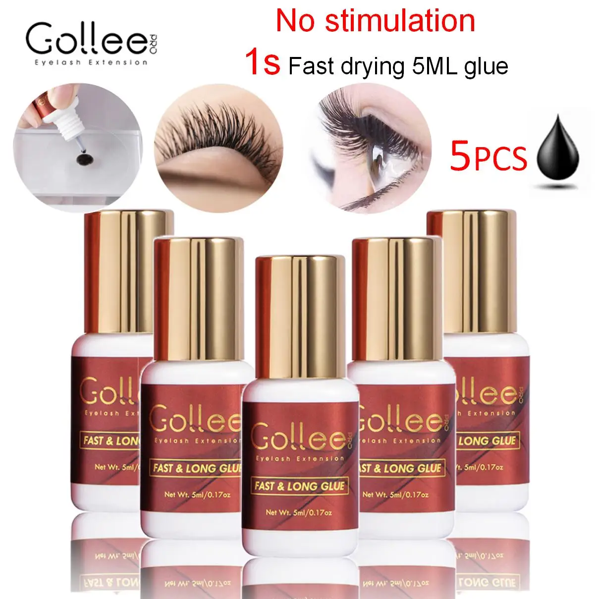 Gollee 5/10/20PCS 1s Schnell trocknender Kleber für Wimpernverlängerungen Falscher Wimpernkleber 6-7 Wochen Wimpernkleber Make-up-Tools Lieferanten