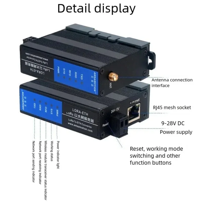 AMSAMOTION LORA to Ethernet Module LORA-ETH Gateway 433MHz RF Transceiver Transparent Transmission Industrial Data Collector