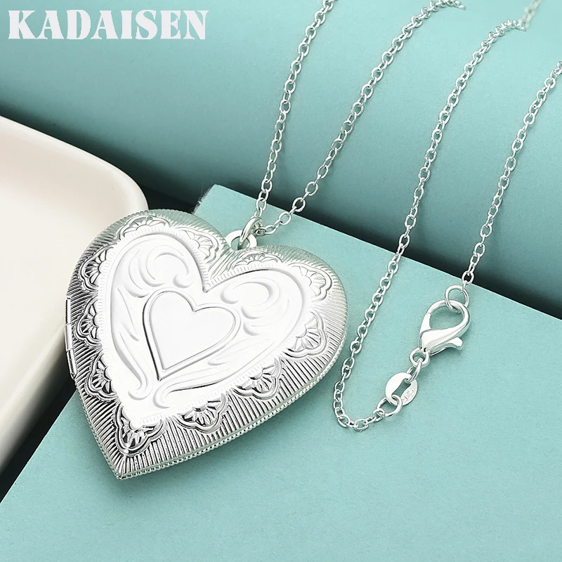

Fine Charms 925 Sterling Silver Romantic Heart Photo Frame Pendant Necklace For Women Fashion Party Wedding Jewelry Pretty Gifts