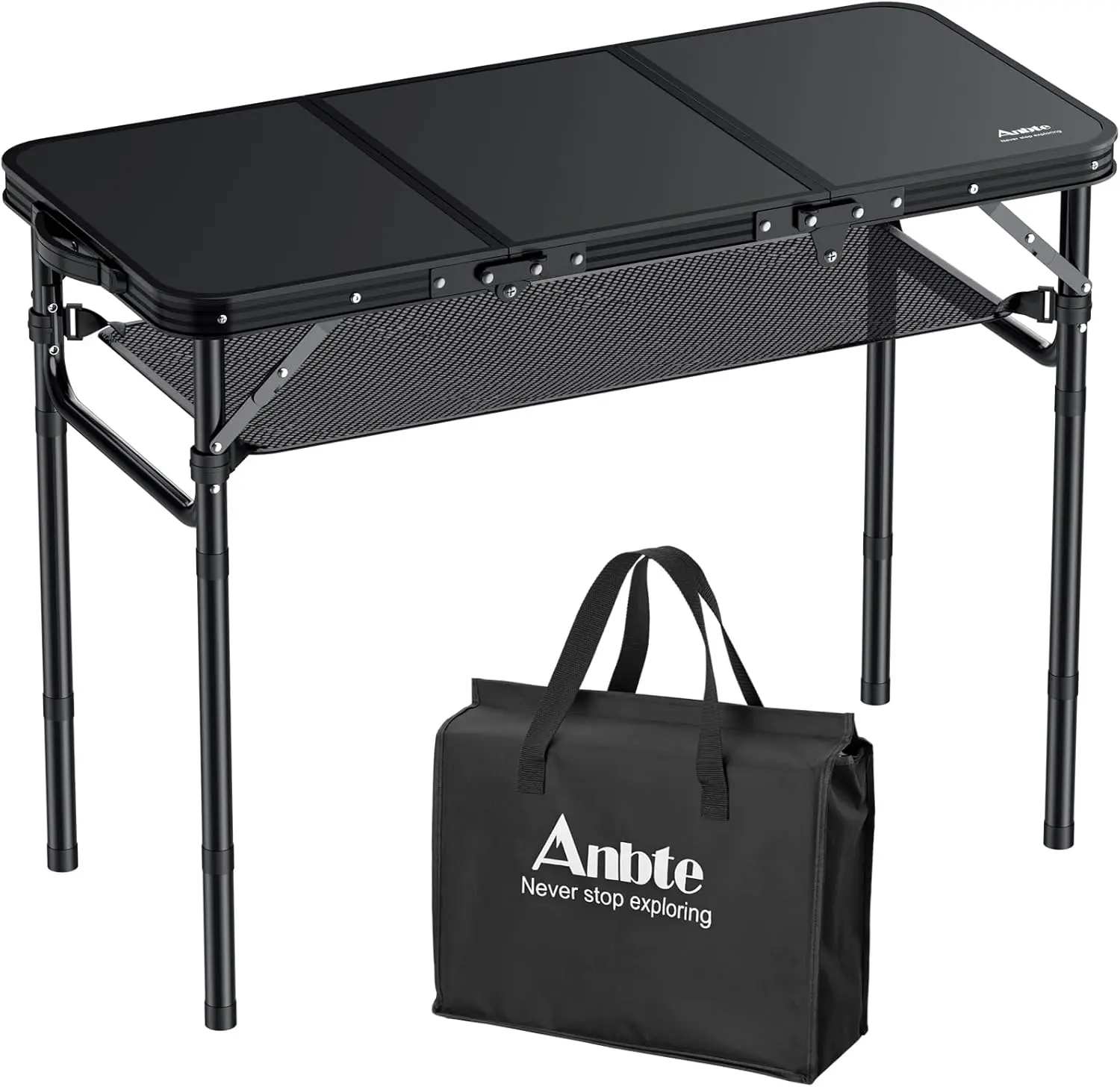 

Folding Camping Table with Storage Net, 3ft Aluminum Table 3 Adjustable Heights 27.5in Portable Picnic Table for Outdoor BBQ