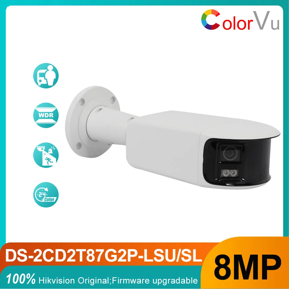 

8MP 180° Angle Panoramic ColorVu Fixed Bullet Network Camera Original DS-2CD2T87G2P-LSU/SL 4K Dual Lens PoE IP Camera