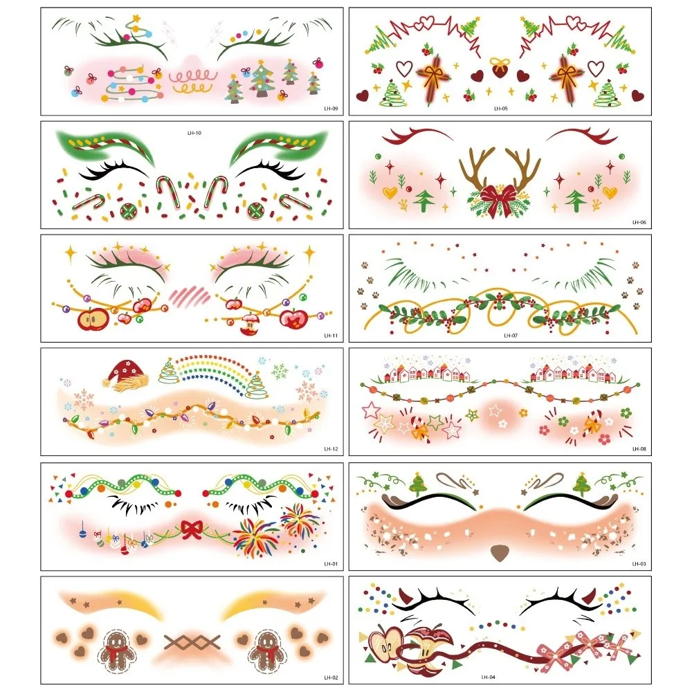 

12pcs Creative Art Decals Christmas Makeup Stickers Face Tattoo Style Eye Makeup Design Eye Makeup Sticker Freckle Decals Girl