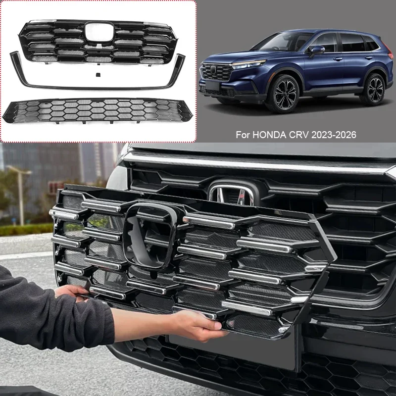 ABS Car Modify Front Bumper Center Intake Grille Cover For HONDA CRV 2023-2026 Auto Front Buckle Insect Proof Net Accessory