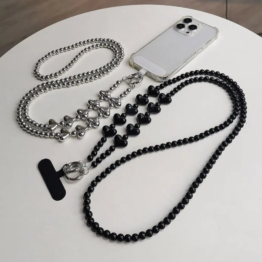 

With Card Heart Long Mobile Phone Lanyard Diagonal Lanyard Anti-loss Crossbody Phone Chain Y2k Beaded DIY Mobile Phone Chain