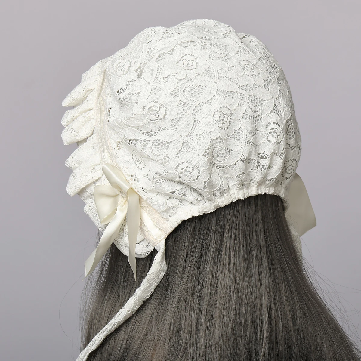 Lace Bonnet Hat Women Girl Soft Victorian Style Village Cap Maid Lolita Costume Accessories