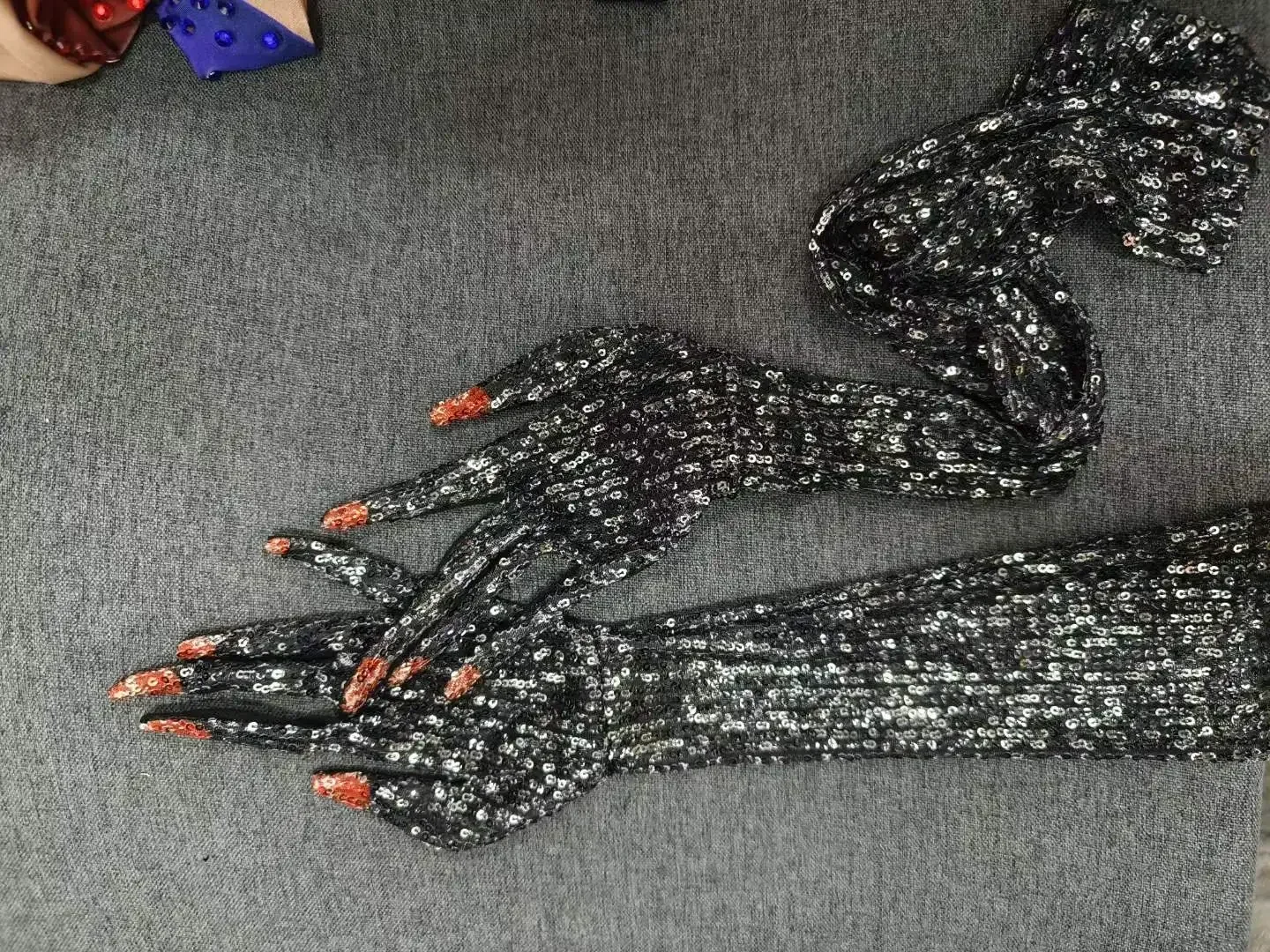 Women Sparkly Sleeveless Bodysuits Black Gloves Sexy Design Drag Queen Costume Dancer Singer Stage Wear