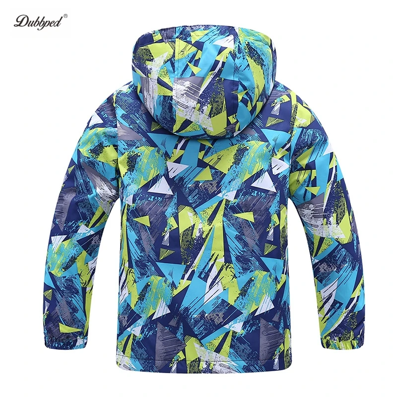 Dubbped Boys Color Block Fleece Lining Zip Up Hooded Jacket Raincoat Windbreaker Outerwear Kids Clothes Rain 3-12Y
