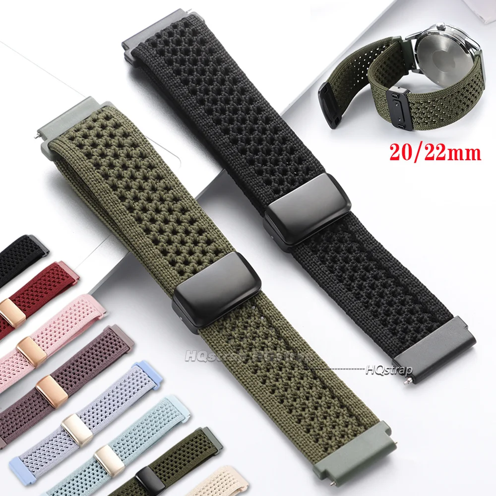 Breathable Hollow Wove Watch Strap 20mm 22mm Bracelet Magnetic Buckle Loop for Huawei Watch GT 5/4/3 Pro Universal Wrist Band