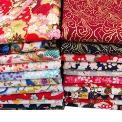 Japanese Style Kimono Bronzed Cotton Fabric, Gilding Printing Cheongsam Cloth for Patchwork, Home Textile, Handmade Material