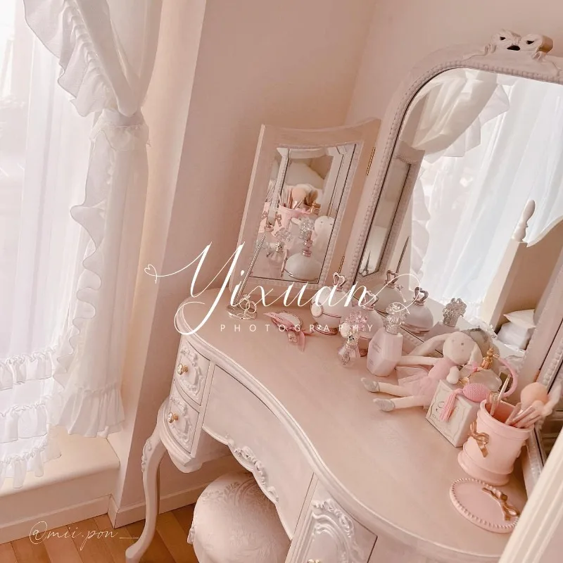 French solid wood pink, pink male bedroom main style vanity table, American carved vanity with mirror vanity combo furniture