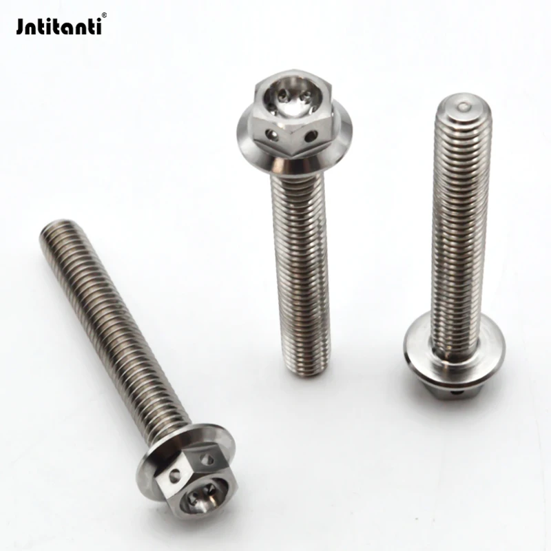 Jntitanti Gr.5 titanium hex flange titanium screw bolt 1pc M6X40-70mm for Motorcycle bicycle auto part etc