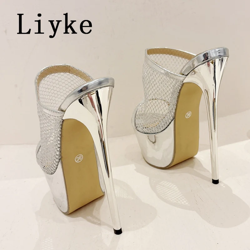 Liyke Summer Fashion Breathable Mesh Peep Toe Extreme High Heels Platform Slippers For Women Sandals Shoes Lady Pumps Slides