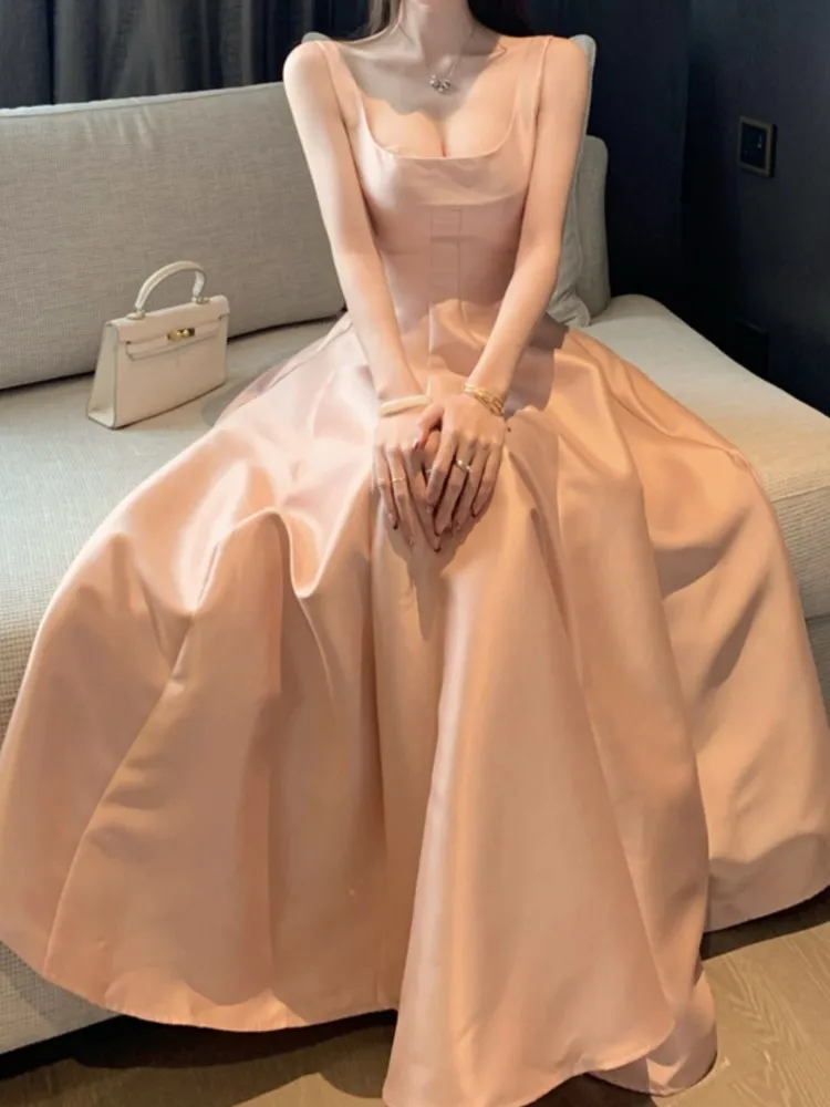 Sleeveless Strap A-Line Party Wedding Prom Midi Dress Women Fashion Summer Elegant Casual Vestidos Robe Female Clothes