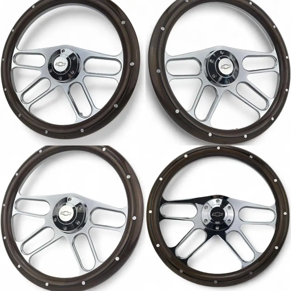 

14-дюймовый хромированный руль с полуоберткой из красного дерева, рожок Chevy Horn — модернизация классического автомобиля, винтажный стиль (4 ШТ. ХРОМ)