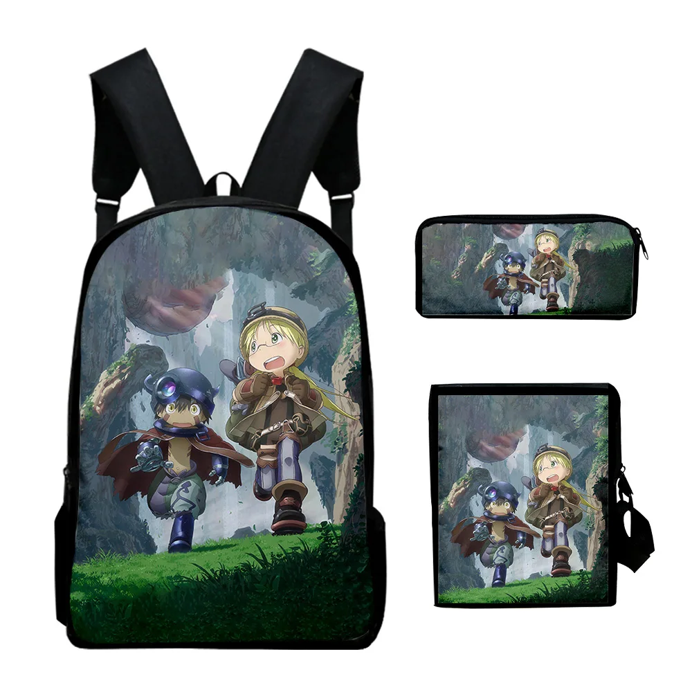 Classico Made in Abyss Anime Stampa 3D 3 pezzi / set Borse da scuola per alunni Zaino per laptop Zaino Borsa a tracolla inclinata Astuccio