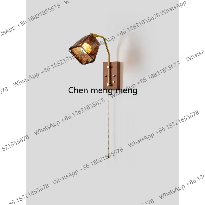 

Medieval solid wood wall lamp, glass retro homestay bedroom atmosphere lamp, living room background wall lamp