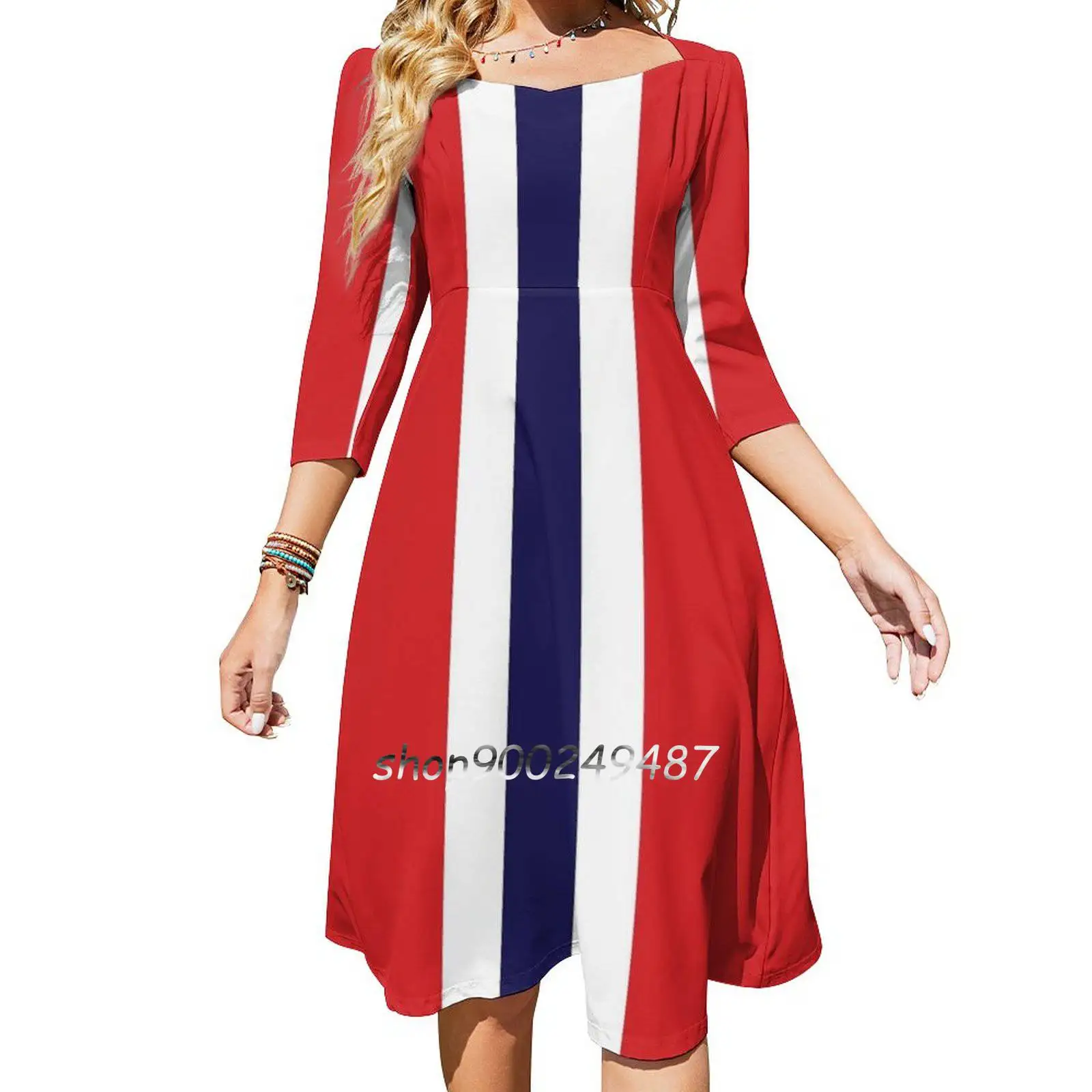 

Nart North American Racing Team Stripes-Daytona , Sebring , Square Neck Dress Sweet Summer Dress Women Elegant Halter Print