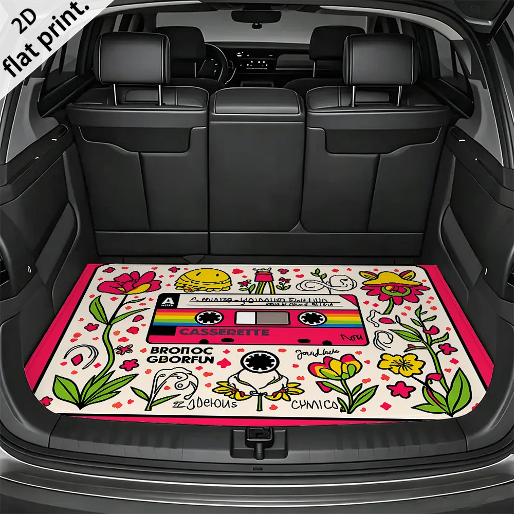 1pc 2D Flat Vintage Floral Cassette Tape Car Trunk Mat - Suitable For Sedans And SUVs, Durable, Easy To Clean, Keeps Car Interio