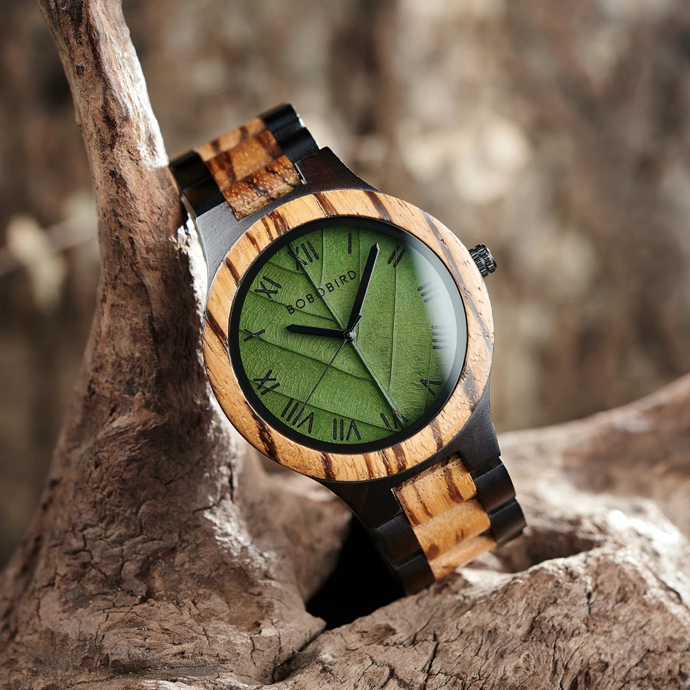 BOBO BIRD Engraved Watches | Men\'s Wathes | Wooden Watch | Leaf Dial Design | Gift Box Packed| Customized Drop Shipping