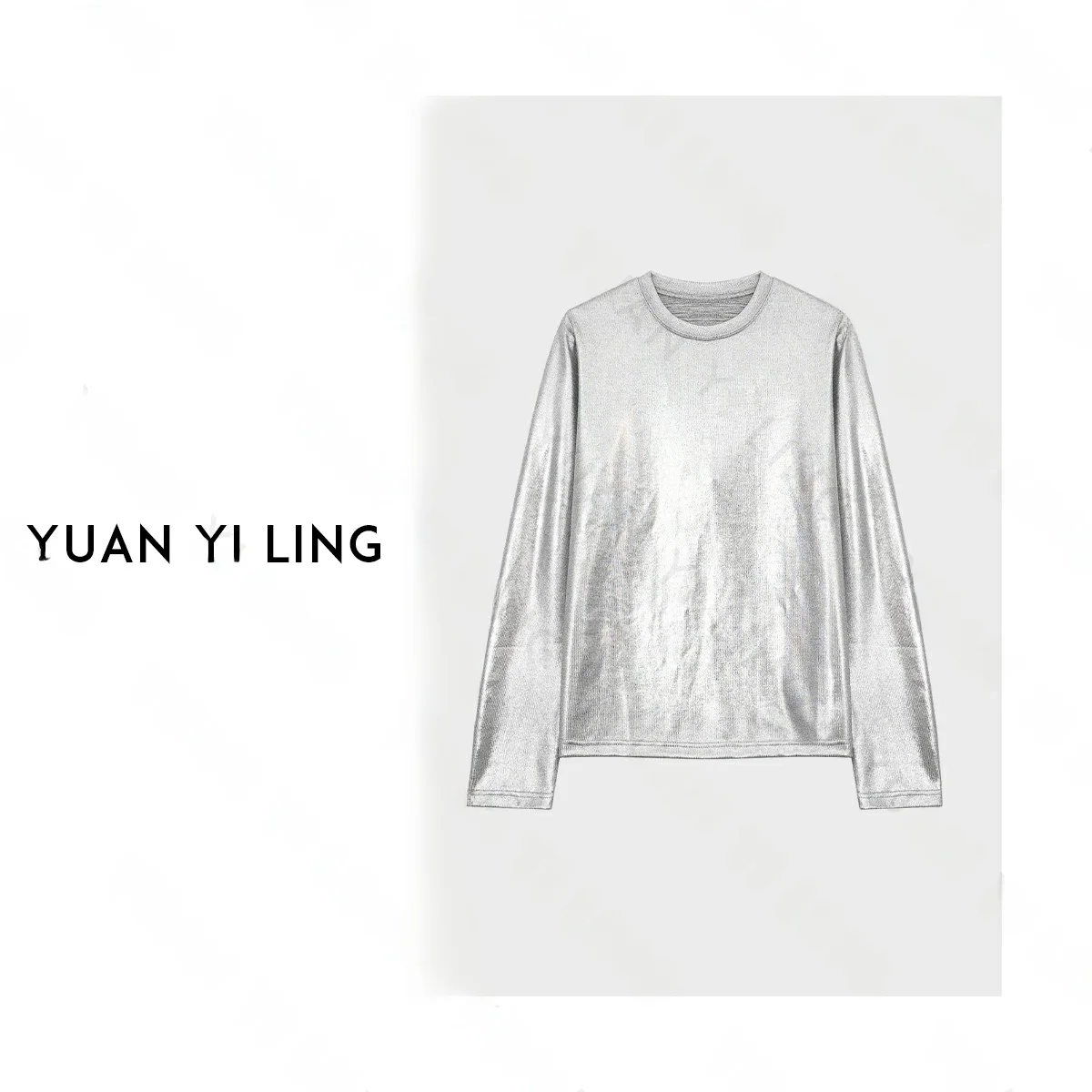 

Футболка Yuan Ling High-End с длинным рукавом и круглым вырезом, простая, универсальная, с серебряным принтом, прямого кроя, для весеннего повседневного образа, цветная