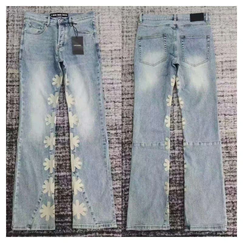 

LOST SHDWS Embroidery Fashion Slim-fit Jeans 25SS High Quality Minimalist Men Women Light Blue Jeans