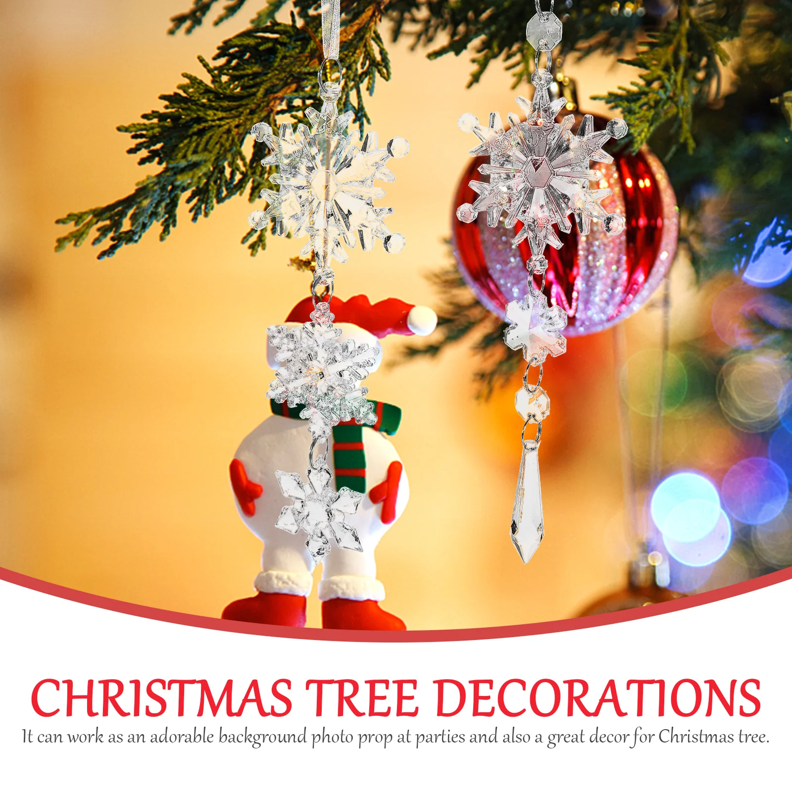 

3pcs Christmas Snowflake Hanging Decor Acrylic Pendant Xmas Tree Ornament Sturdy Party Prop Wall Decoration