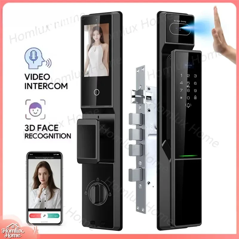 6068 Ferrule Type Smart Lock with Tuya WiFi Fingerprint Recognition 3D Facial Recognition Front Door Lock for Home