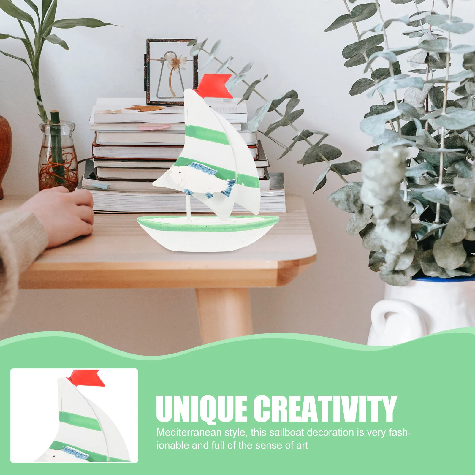 

Exquisite Retro Modern Sailboat Ornament Mediterranean Design Bright Color Desktop Ship Decor for Dining Table Car Dashboard