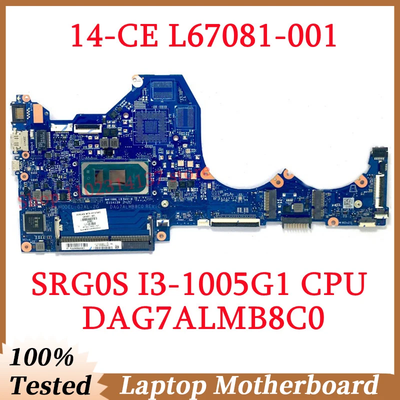 Laptop Motherboard para HP, CPU Mainboard, 100% Testado Bom, L67081-001, L67081-501, L67081-601, SRG0S, I3-1005G1, DAG7ALMB8C0