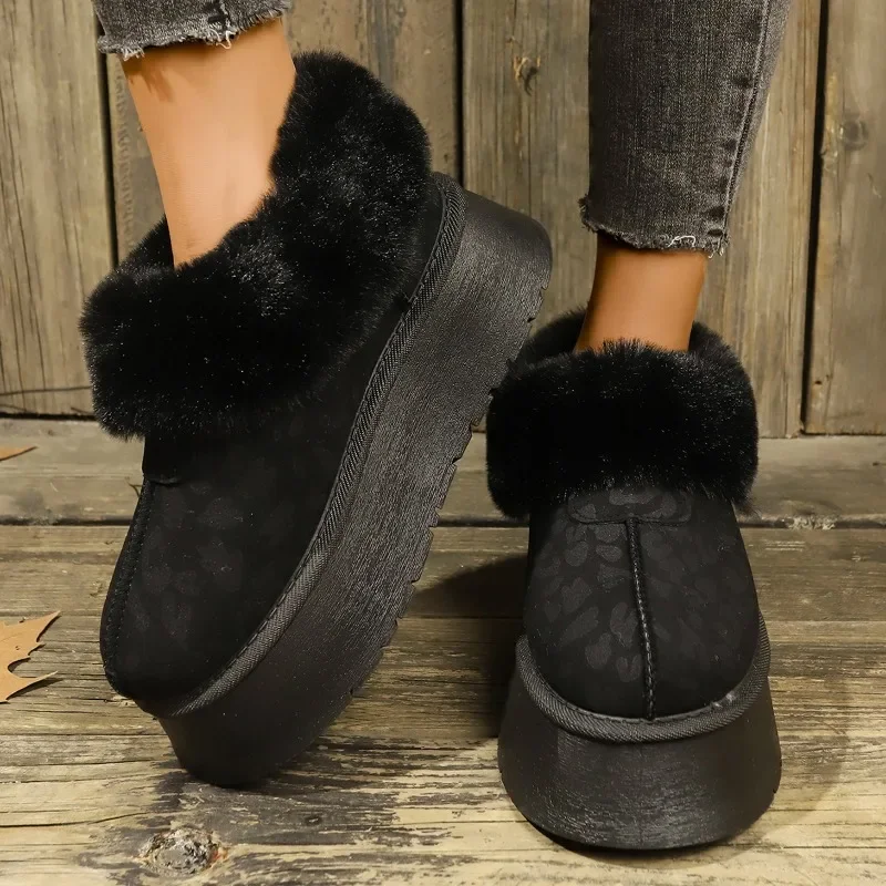 Winter New Platform Women Snow Boots Black/Chestnut Thick Soled Slip-On Cotton Shoes Warm Plush Ankle Boot Botas Mujer