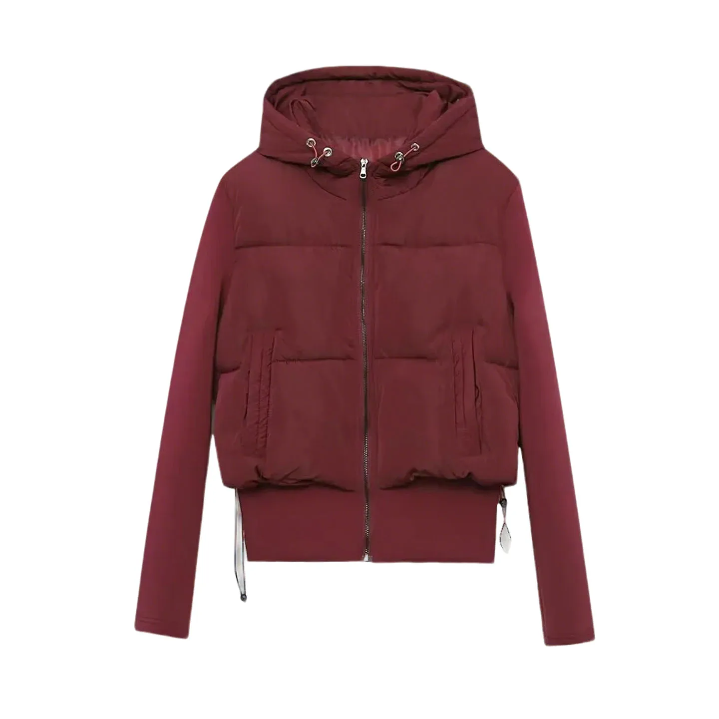 

Bla Zipper Casual Hooded Jaet Waist-Cinching Autumn Winter New Sle Versatile Cotton Coat Long Sve Straight Cut Commute