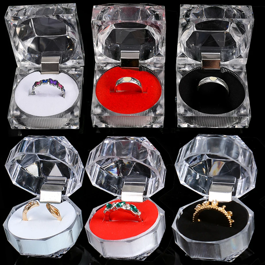 3pcs Organic Glass Squanre Ring Box Wedding Bridal Jewelry Storage Case Gift Boxes Rings Earrings Anti-oxidation Packaging Box