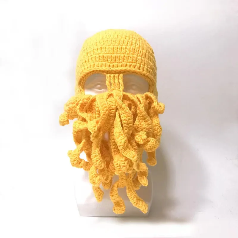 New Funny Handmade Tentacle Octopus Hat Crochet Cthulhu Beard Beanie Men\'s Women\'s Knit Wind Mask Cap Ski Halloween Animal Gift