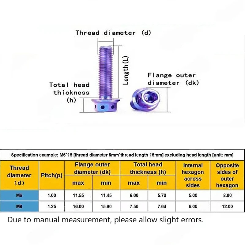 M6 M8 Half/Full Thread TC4 Titanium Alloy Hexagonal Flange Head Modification Screw For Bike Motorcycle L：10~60mm