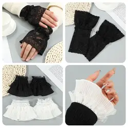 1Pair Spring Autumn Arm Cover Sweater Decorative Scar Cover Ruffles Elbow Sleeve Detachable Sleeve Cuffs Lace Cuffs Fake Sleeve