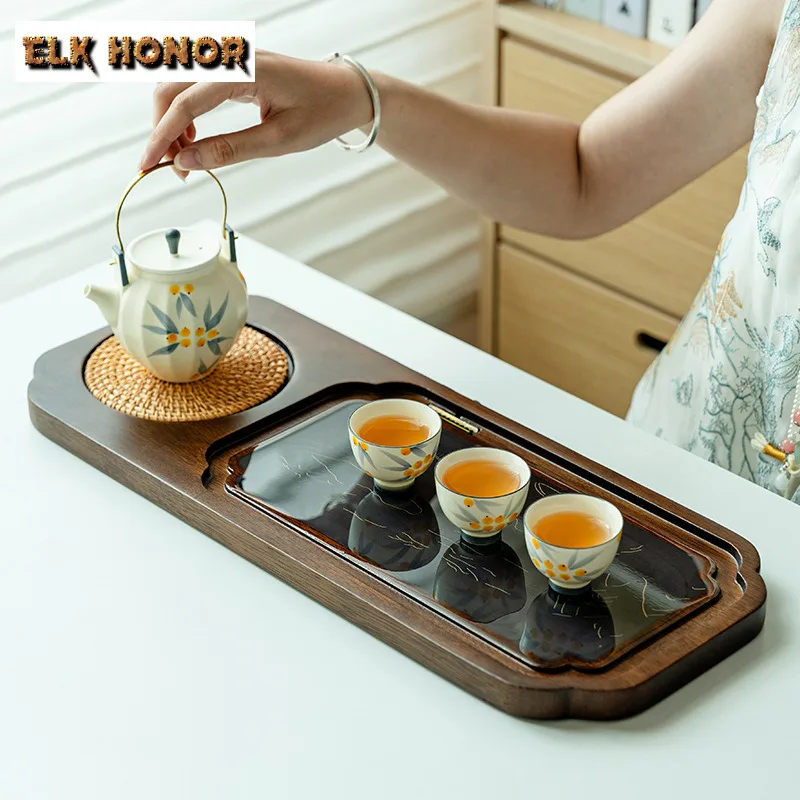 Walnut Tea Tray Household Solid Wood Tea Base High-end Color Changing Tea Tray Tea Set Dry Brewing Table Water Storage Tea Board