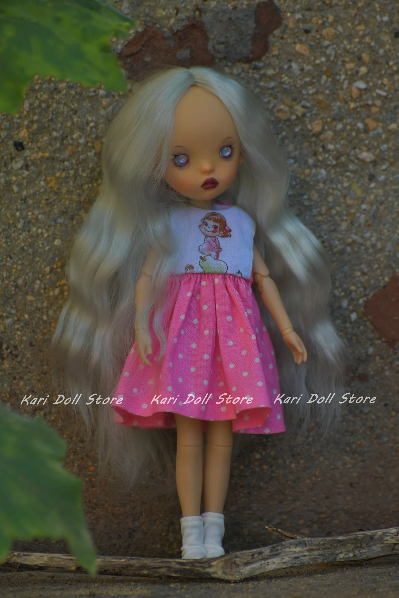 Kari Doll Clothes and skirts dress Pink polka dot dress with Scarf for Landazz Landoudou Doll