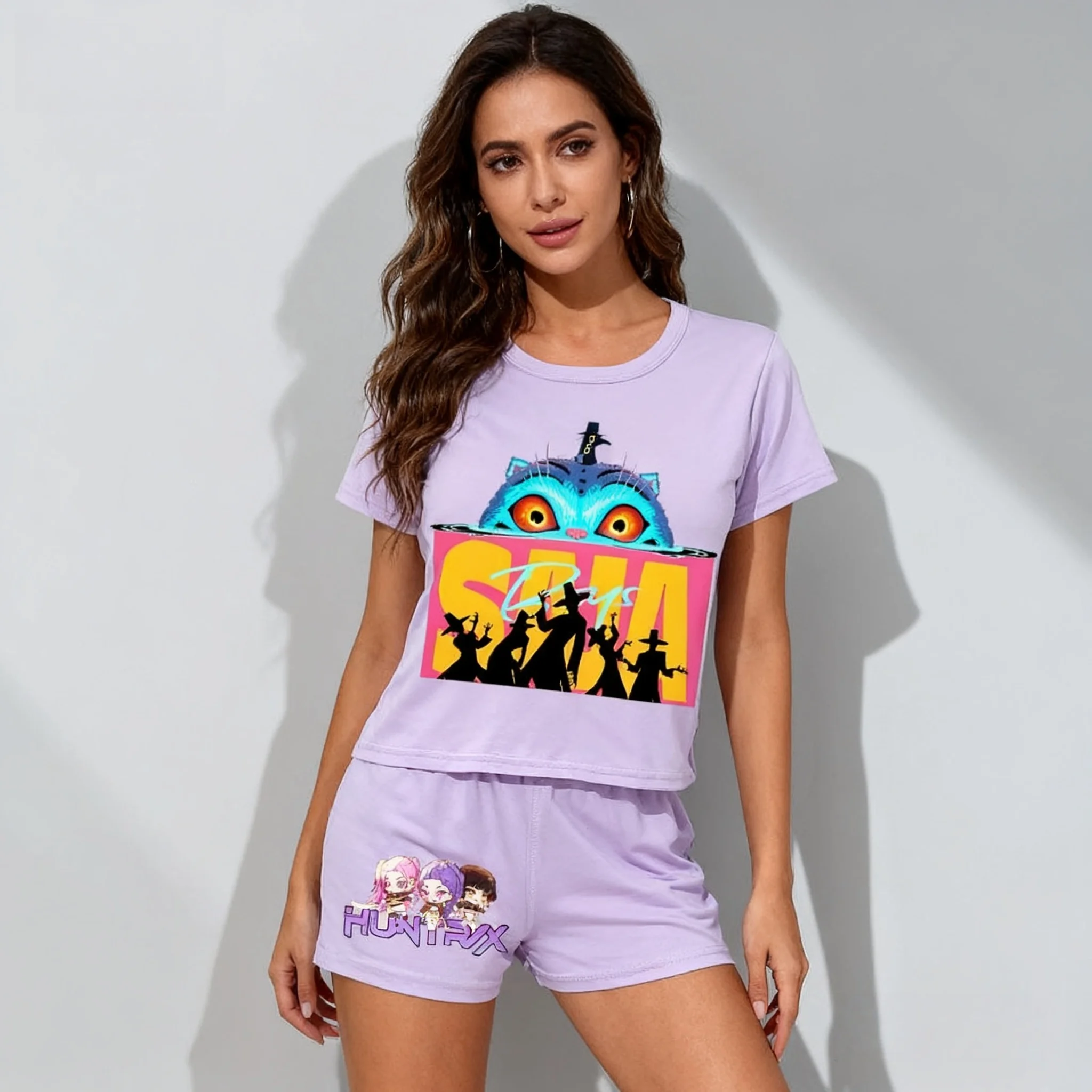 

Лето 2022, KPOP Witch Hunt, сладкий крутой комплект, уличная футболка в американском корейском стиле, шорты, ленивый стиль, большие размеры для женщин, взрослых и детей