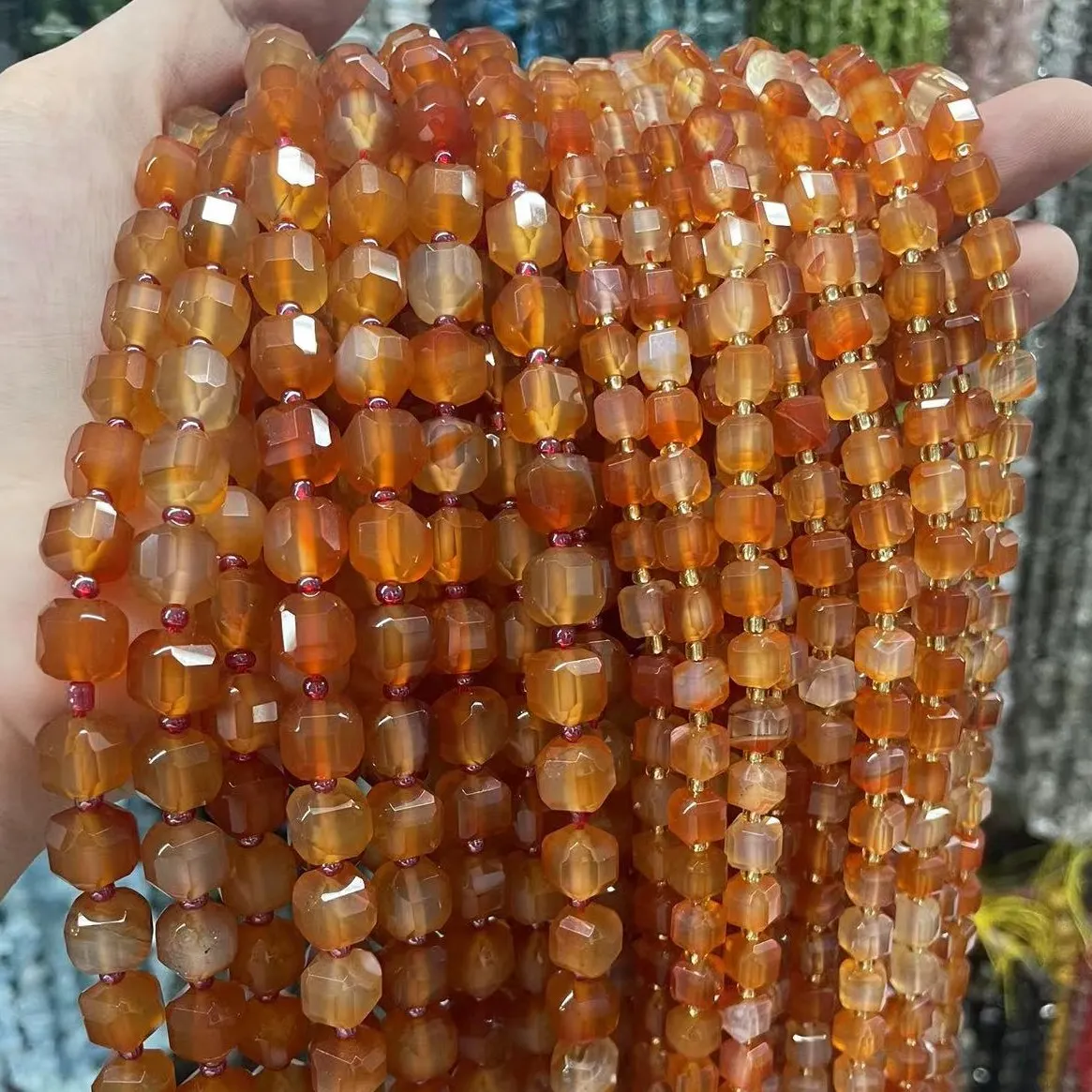 Natural Stone Beads Faceted Red Carnelian Agate Cube Beads Spacer Beads 8 10mm For Bracelet Necklace Jewelry Making