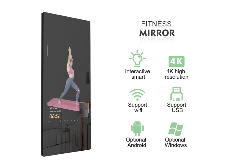 Smart Fitness Mirror FHD Touch Screen Advertising Display  System with Camera