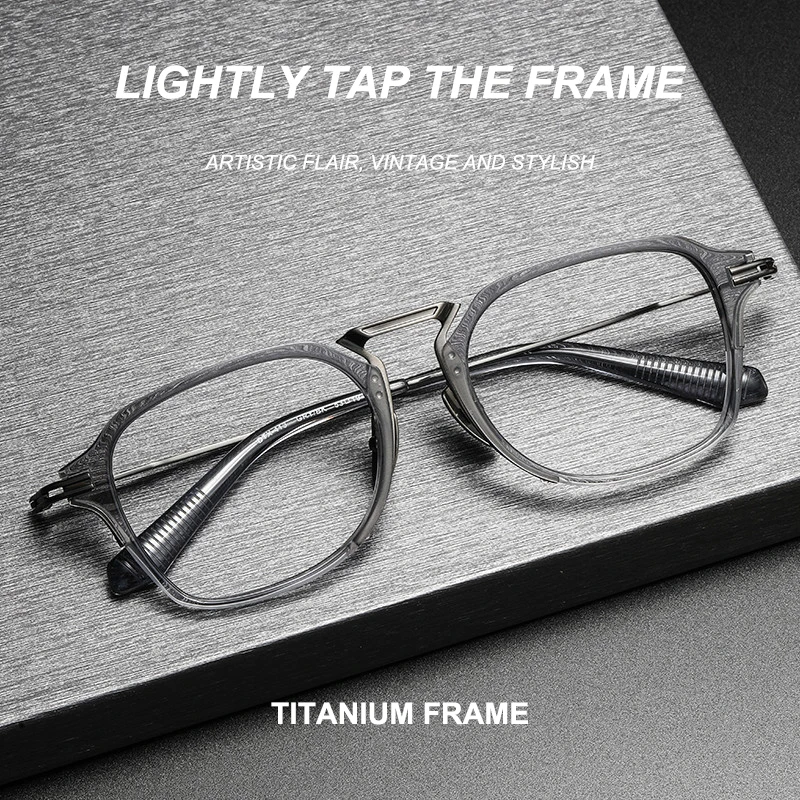 Japanese-Style Handcrafted Luxury Pure Titanium Glasses Frames Retro Square Acetate Tortoiseshell Men's Business Casual Eyewear