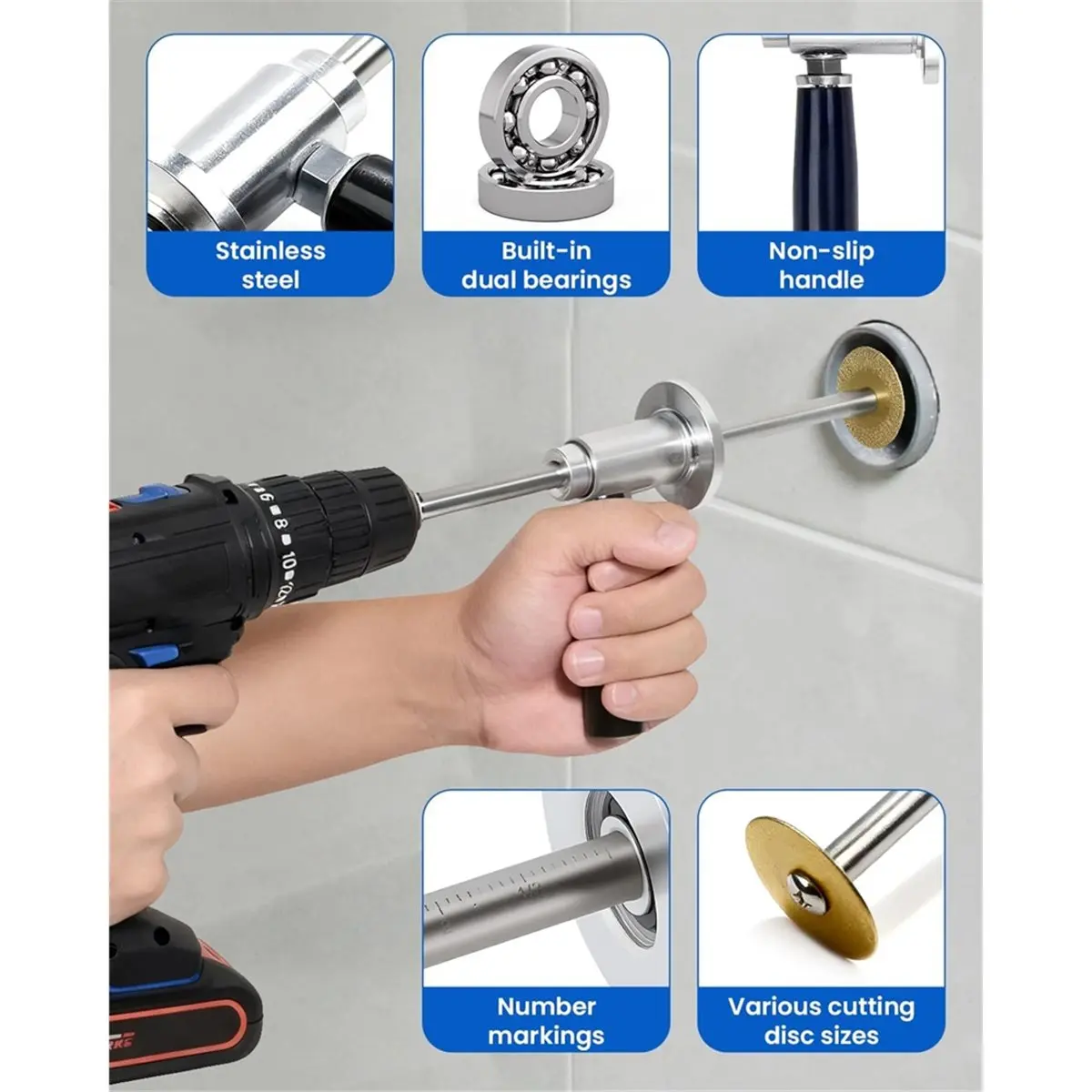 STOCK-Inside Pipe Cutter for PVC Pipe,Exhaust Pipe Cutter 5 Steel and 3 Brazed Blades (22mm to 50mm) for PVC/ABS/Exhaust Pipes