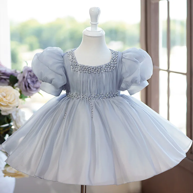 Lussuoso vestito da festa di compleanno per bambini vestito da festa di nozze per ragazza di perle 2024 vestito da ragazza di fiori vestito da bambino carino primo abito