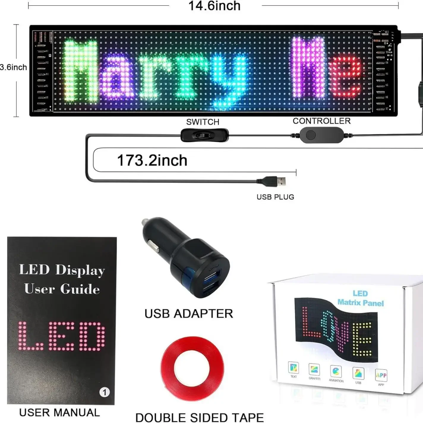 LED Matrix Pixel Panel DIY Pattern Graffiti Scrolling led ring USB 5V Flexible Text Animation Display Car Remote control+APP