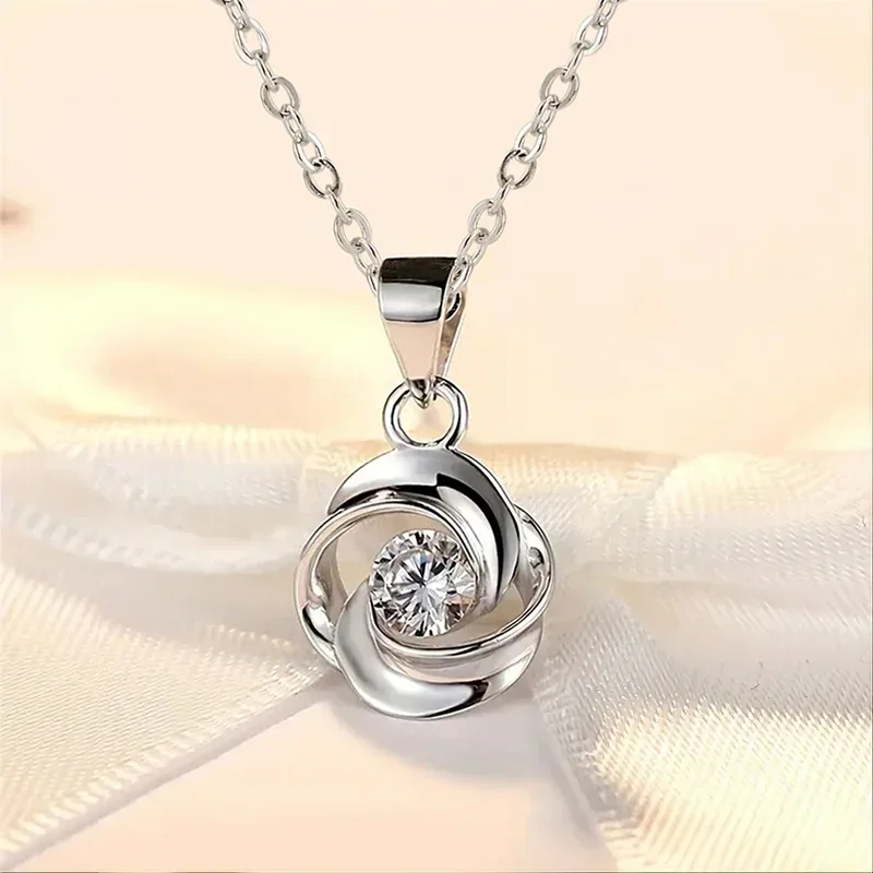 2024 Flower Shaped Pendant Necklace for Women Silver Color Crystal Cubic Zirconia Aesthetic Female  Wedding Jewelry image 4