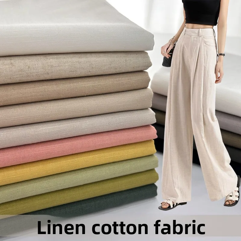 

Тонкая однотонная хлопково-льняная ткань на метры для пошива одежды: рубашек, брюк, платьев, костюмов, для рукоделия, летняя, дышащая, белая