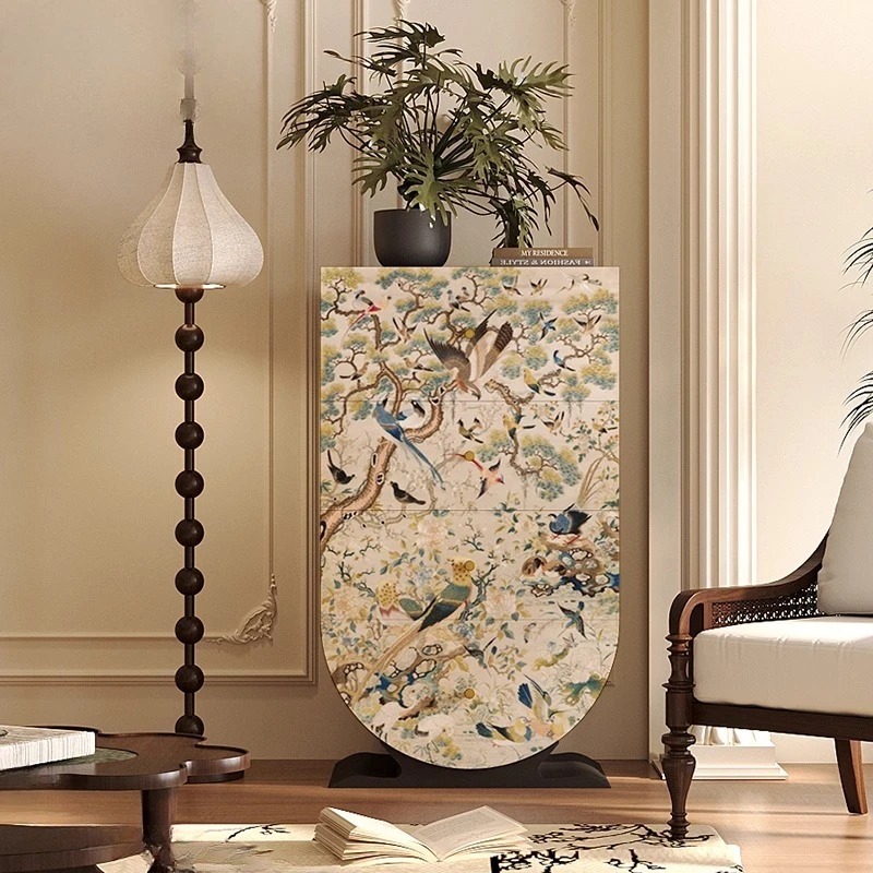 

Medieval French flower and bird living room solid wood four-bucket cabinet against the wall household entrance integrated locker