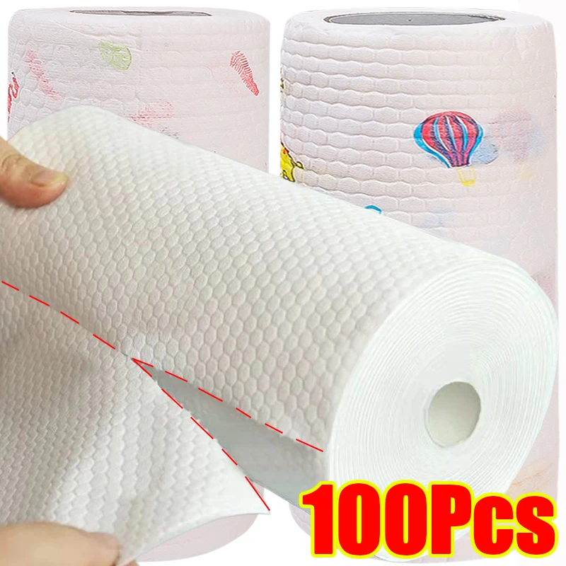 100/50pcs/roll Disposable Rags Non-woven Dishcloths Home Kitchen Roller Cleaning Cloths Lazy Rag Absorbent Towels Cleaner Wipes