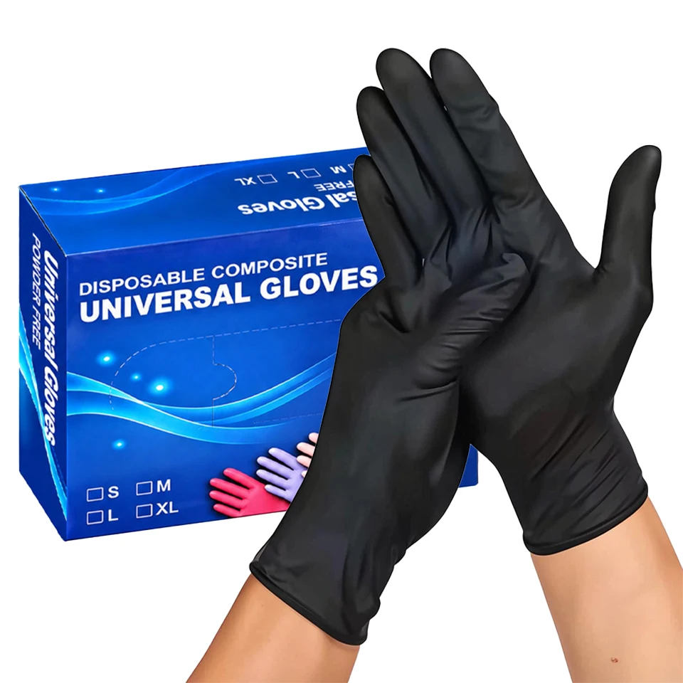 50PCS/Box Black Nitrile Gloves Disposable Gloves for Kitchen Food Handling Dishwashing Household Cleaning Indoor Outdoor Use